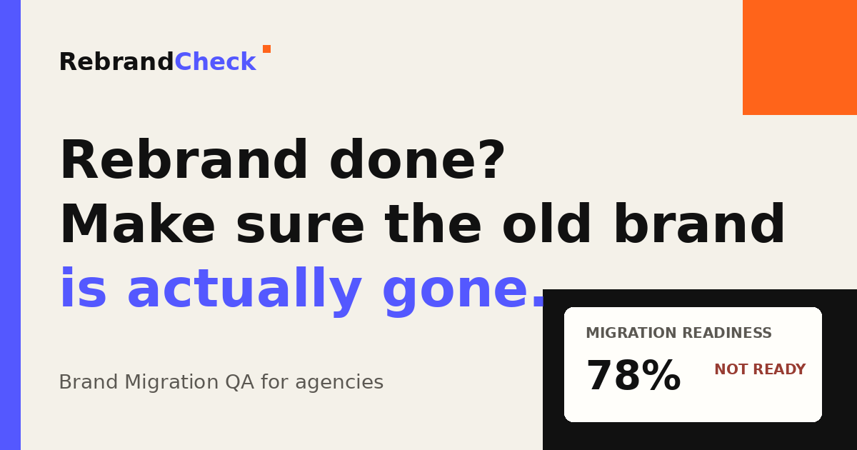 RebrandCheck migration-readiness product visual